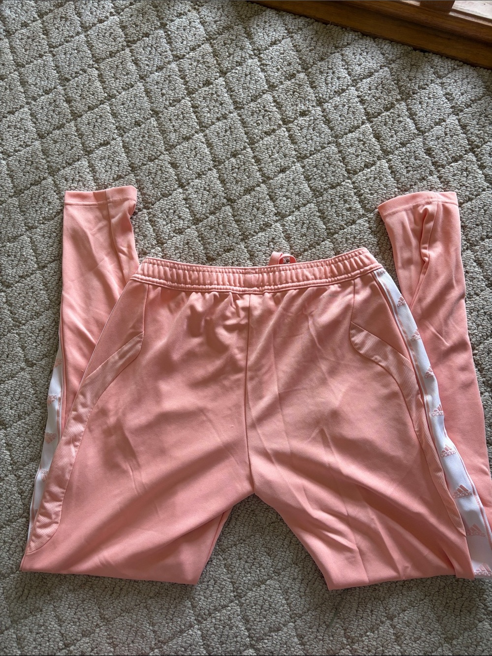 adidas Peach Pink Drawstring Joggers with White Side Stripes - Picture 3 of 5